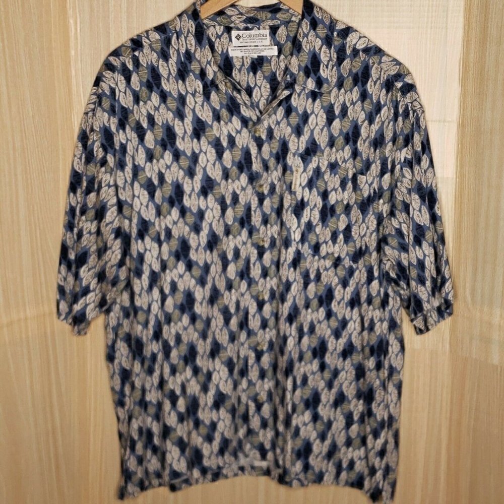 Columbia Mens Blue Leaf Print Casual Short Sleeve Button Down Shirt XXL